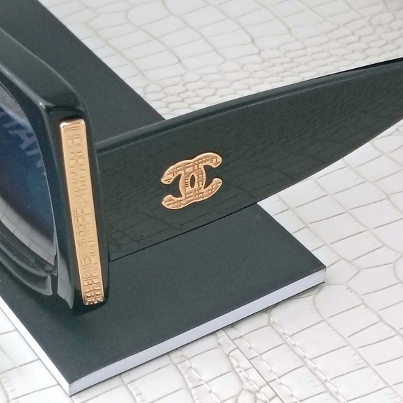 New Chanel 5435 C.501/6G Black/Gold, Grey Gradient Lens RECTANGLE SUNGLASSES . - Picture 7 of 16